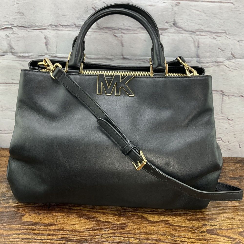 Michael Kors Black MK Florence Medium Satchel With Gold Hardware